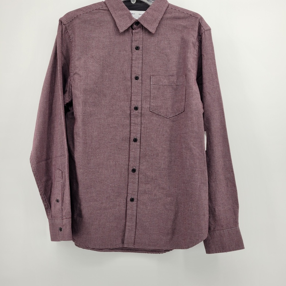Old Navy Preppy Mens M Regular Fit Houndstooth Button Down Burgundy White NWT - Picture 2 of 9